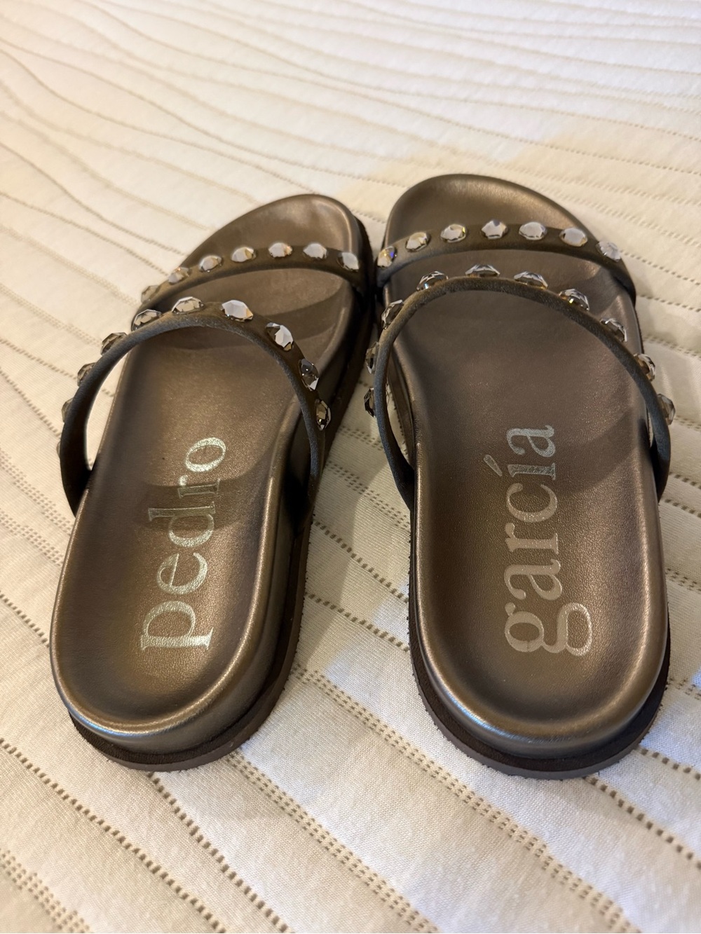 Pedro Garcia Bronze Metallic Studded Slide Mules